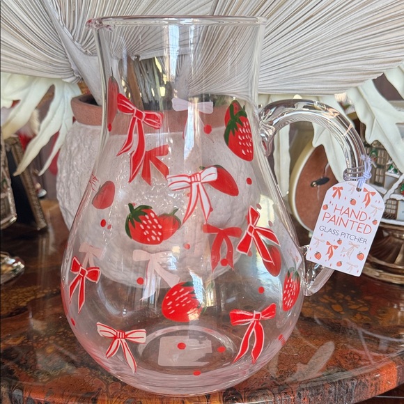 Strawberry and Bow Hand-Painted Pitcher & Glass Set - Picture 3 of 4
